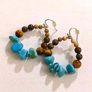 925 Turquoise and Brown Stone Hoops